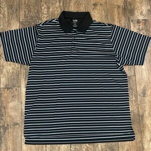 Adidas Navy and White Striped Polo Shirt